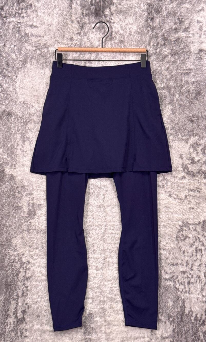 RNWK Skirted Leggings Small Womens Split Front Skort Performance Navy Blue